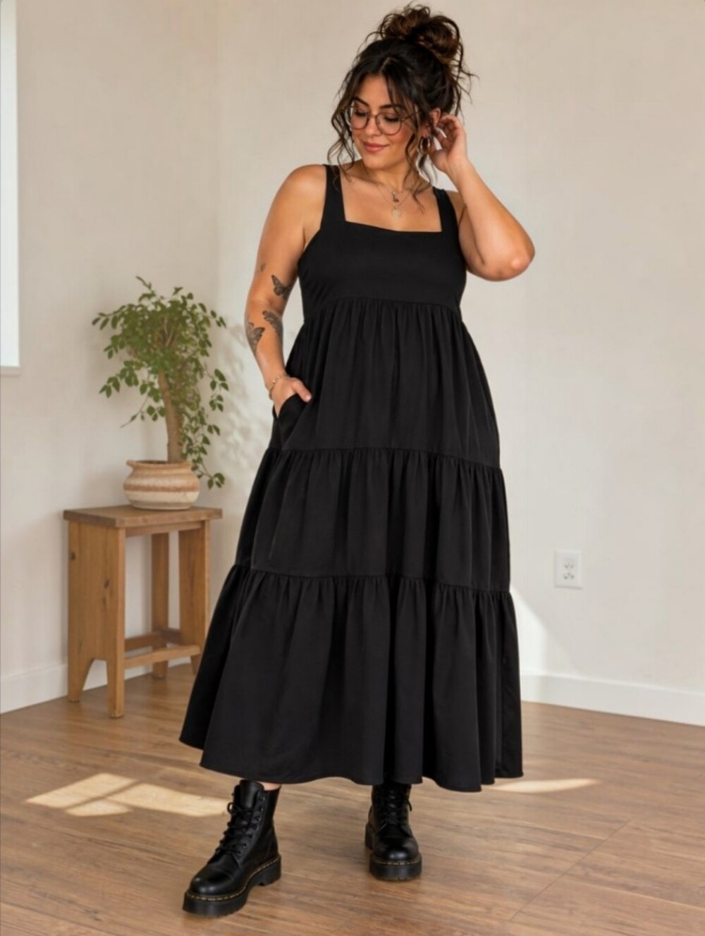 NWT The Drop Off-Black Tiered Ruffled Maxi Sundress - Plus Size 2X